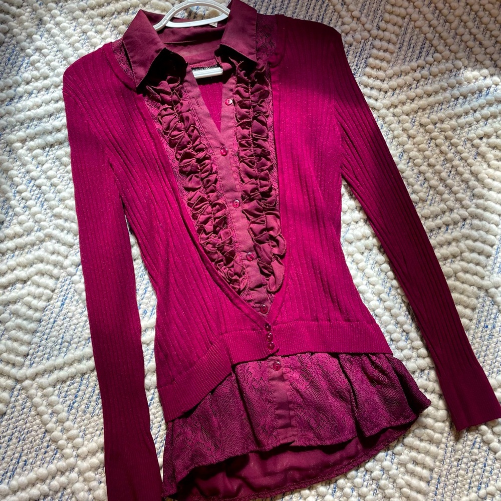 Deep burgundy blouse with beautiful lace detailing